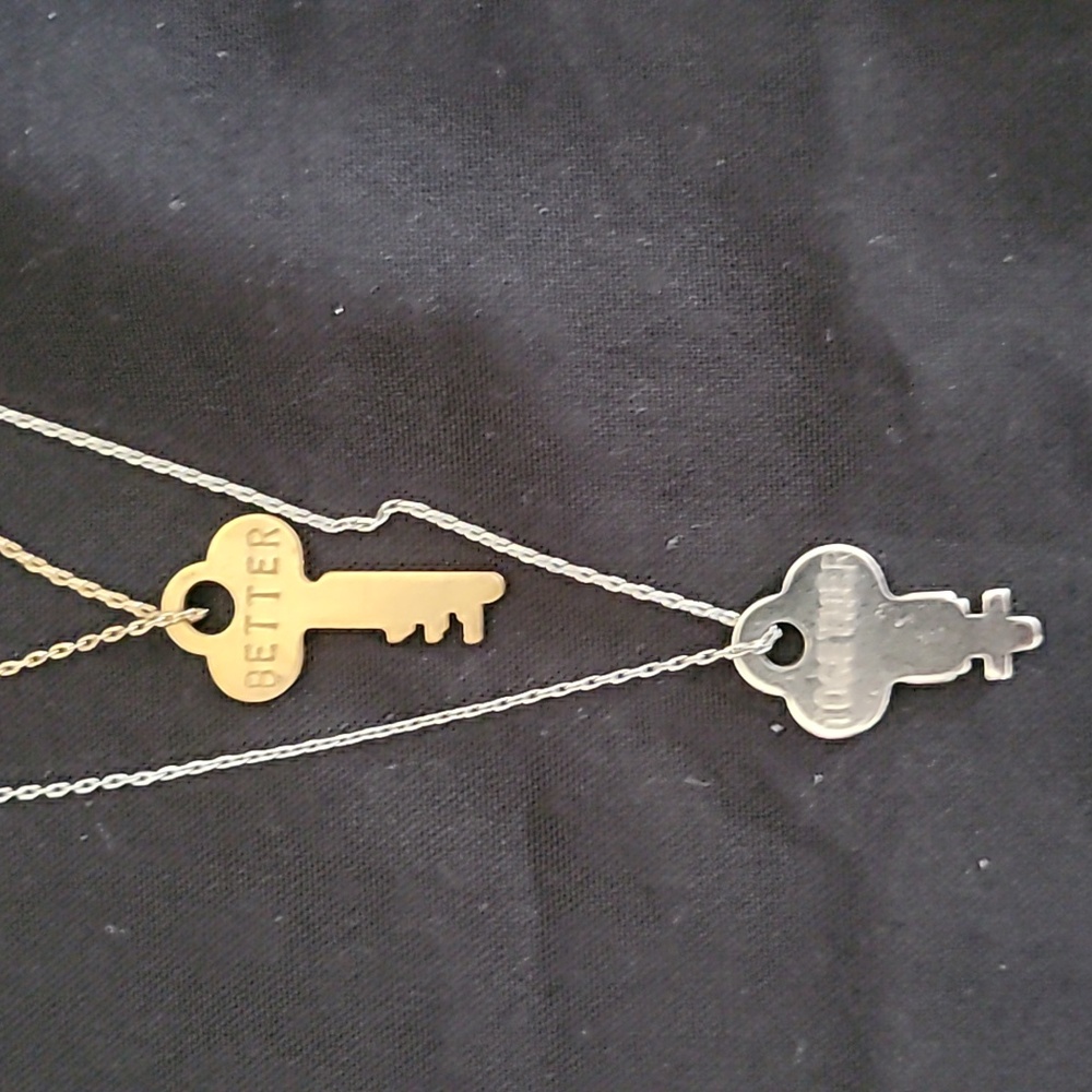 Gold and Silver Key Pendant Necklace - Picture 2 of 3